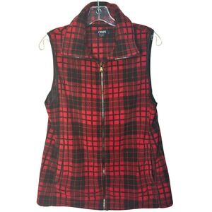 Chaps Fleece Vest Red Black Buffalo Plaid Full Zip Sleeveless‎  Fall Winter M